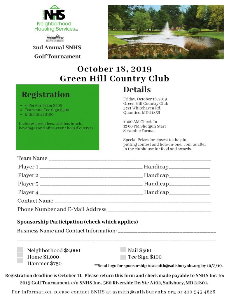 Salisbury Neighborhood Housing Golf Tournament Fundraiser